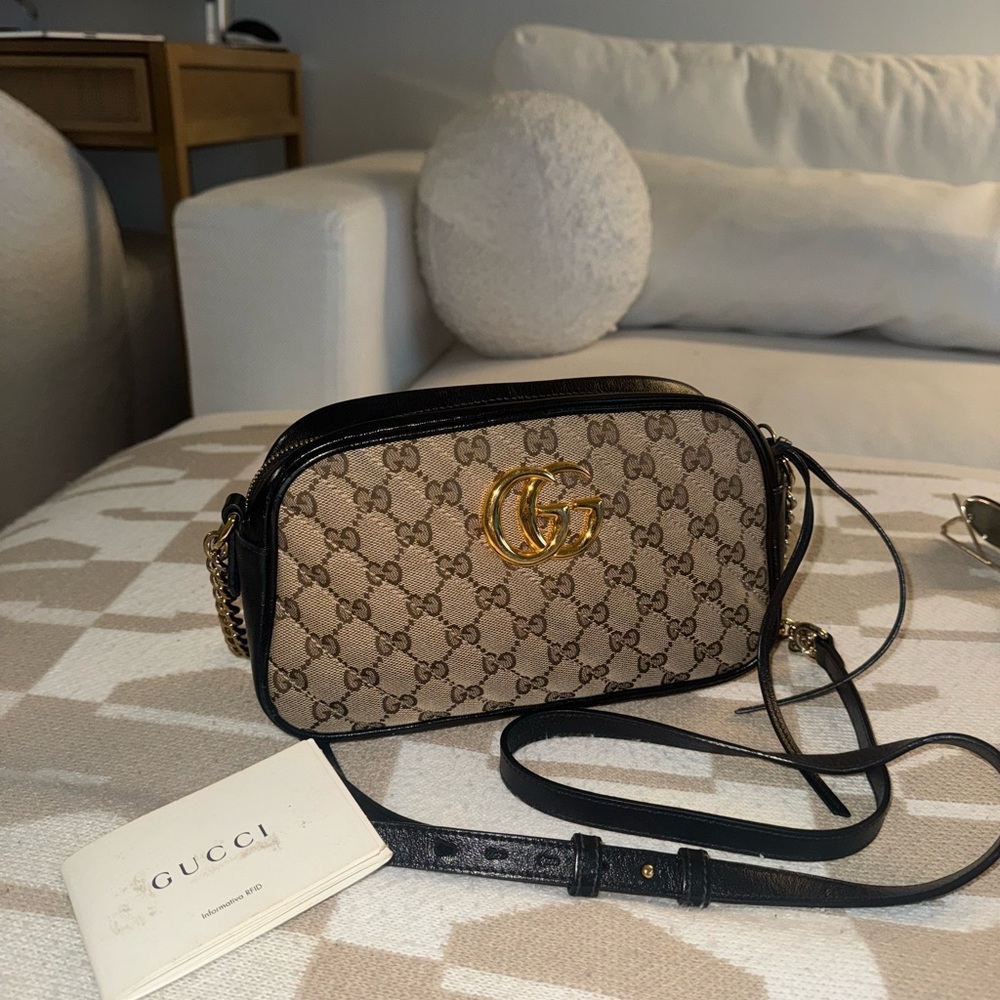 Gucci Brown and Black Crossbody Bag with GG Monogram